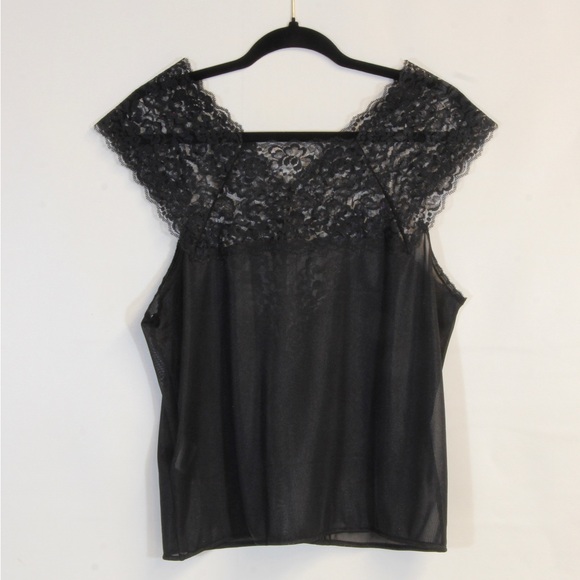 Collection ETC Women's Black Silky Sleeveless Lace Top V-Neck Blouse Size Medium - Picture 1 of 3